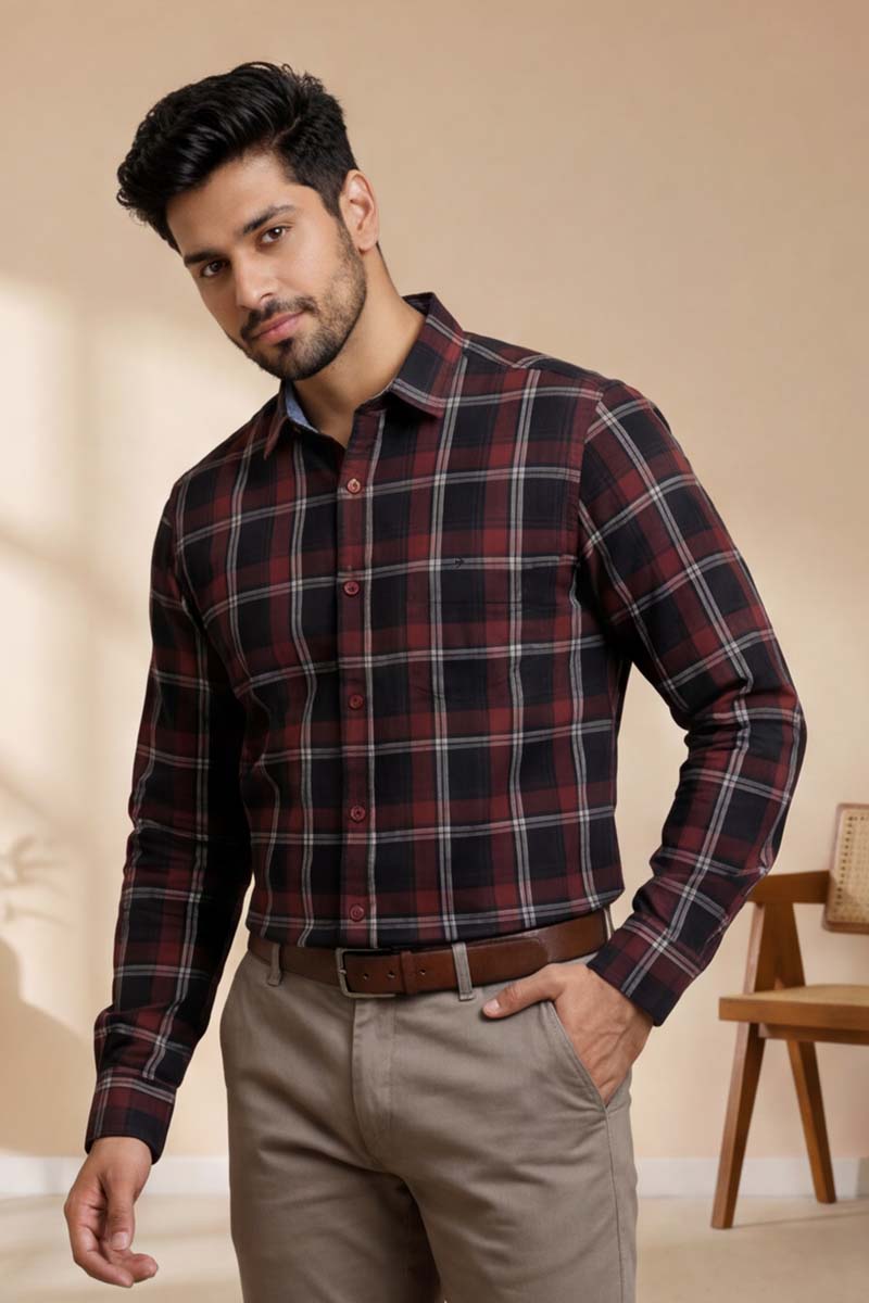 Classic Maroon Plaid Shirt -D-Maroon - 3