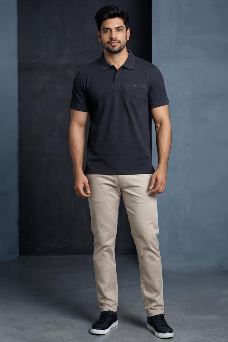 Premium Collar T-Shirt - Charcoal Melange - 5