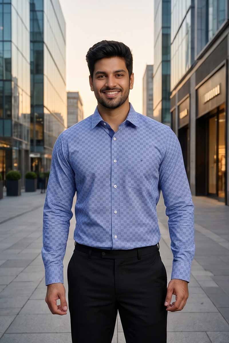 Elevate your professional wardrobe with our sophisticated Printed Blue Shirt - 2