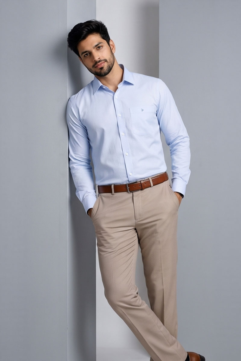 Baby Blue Solid Shirt -S-Blue - 5
