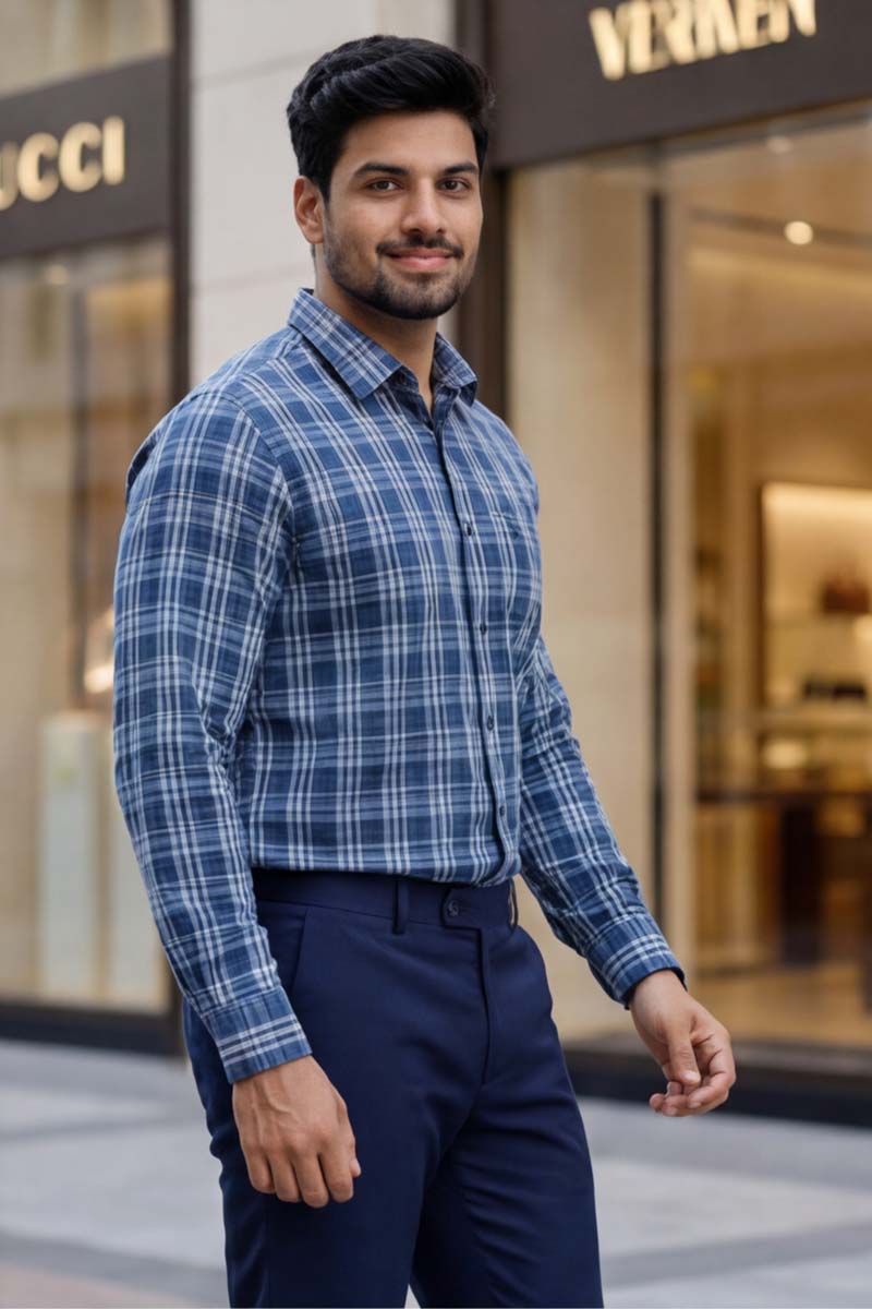 Signature Check Formal Shirt - BLUE - 2