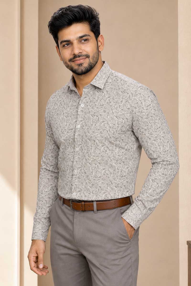 Grey Printed Casual Shirt - L-Onion - 2