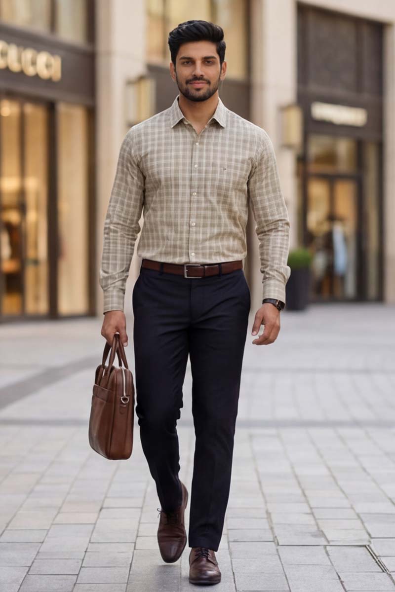 Heritage Check Formal Shirt – Fawn - 3