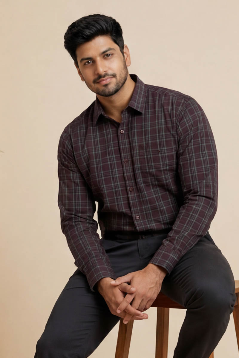Royal Maroon Check Shirt - Maroon - 2