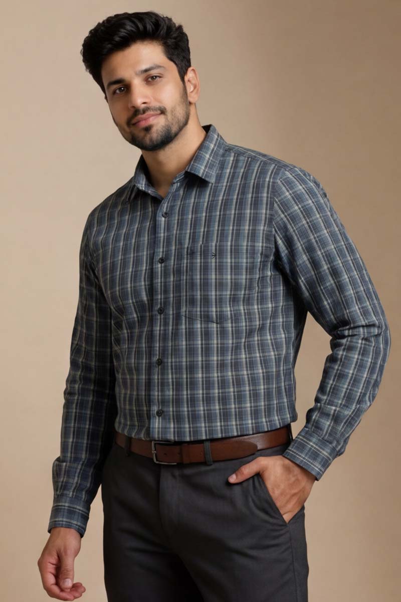 Royal Blue Check Classic Shirt - Blue - 4