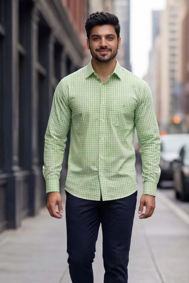 P-Green Checks Formal Shirt (Smart Fit - Full Sleeves)_RABF-748 - 5