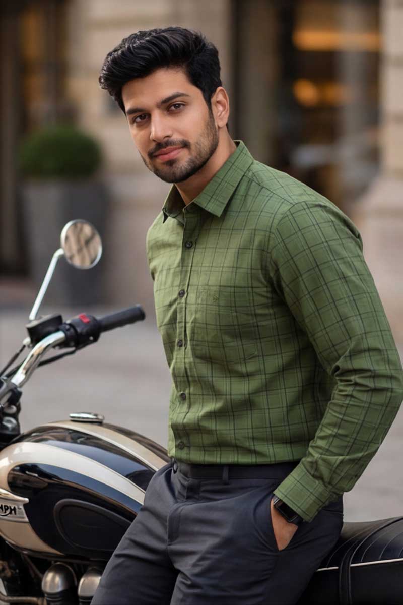 D-Olive Checks Formal Shirt (Smart Fit - Full Sleeves)_RABF-741 - 4