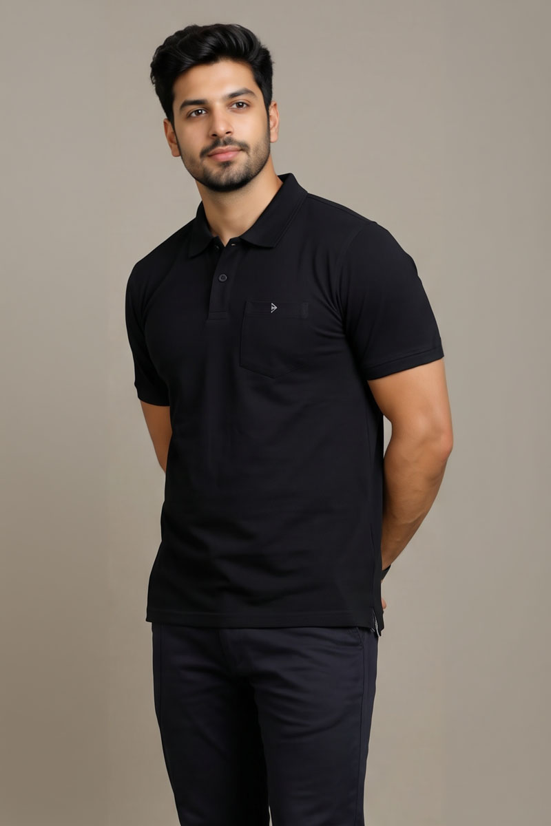 Smart Casual Black T-Shirt - Black - 4