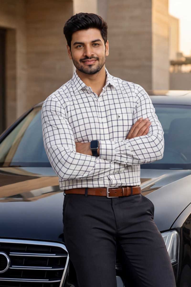 EcoLux Bamboo Cotton Shirt – White Checks - 4