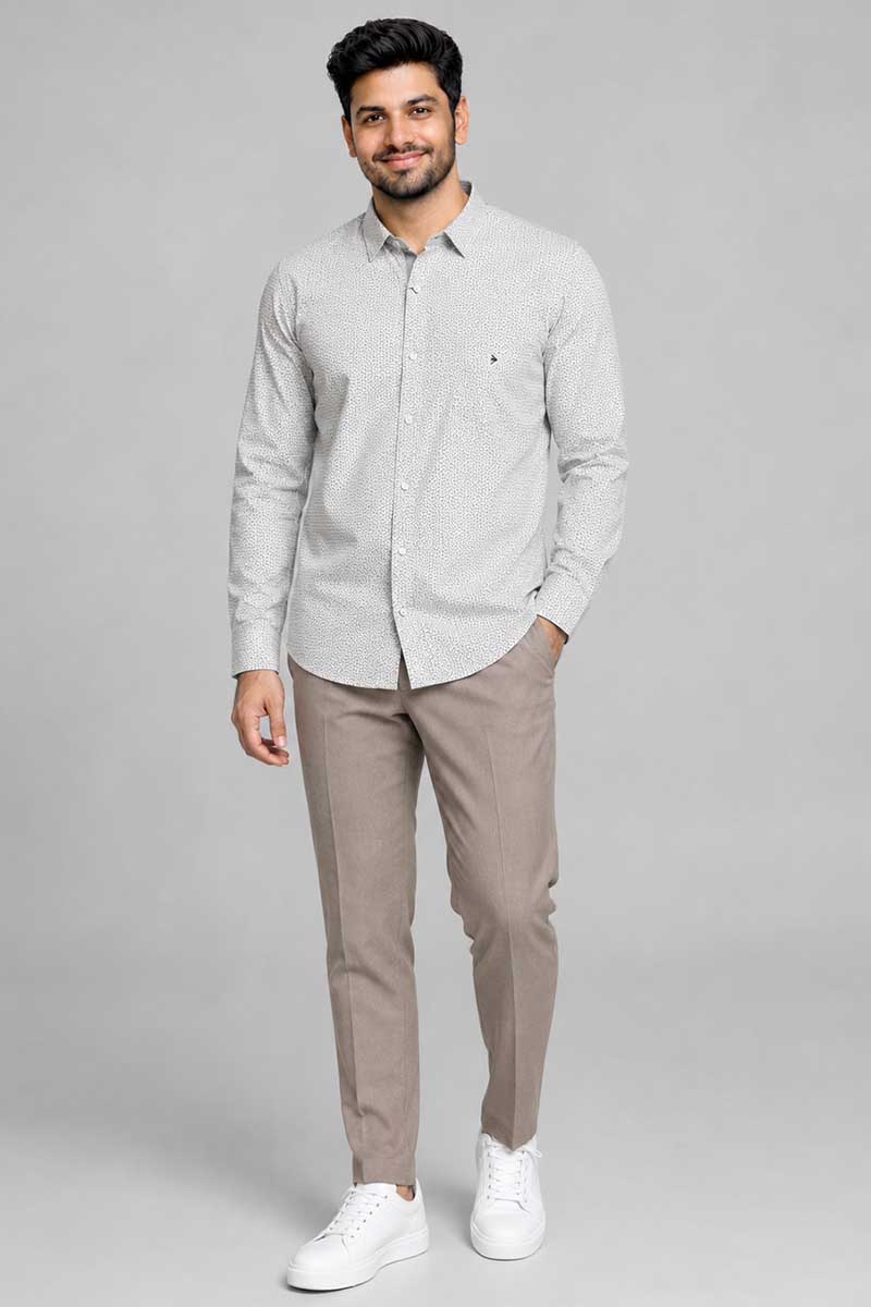 Men’s White Contemporary Print Shirt - White - 3