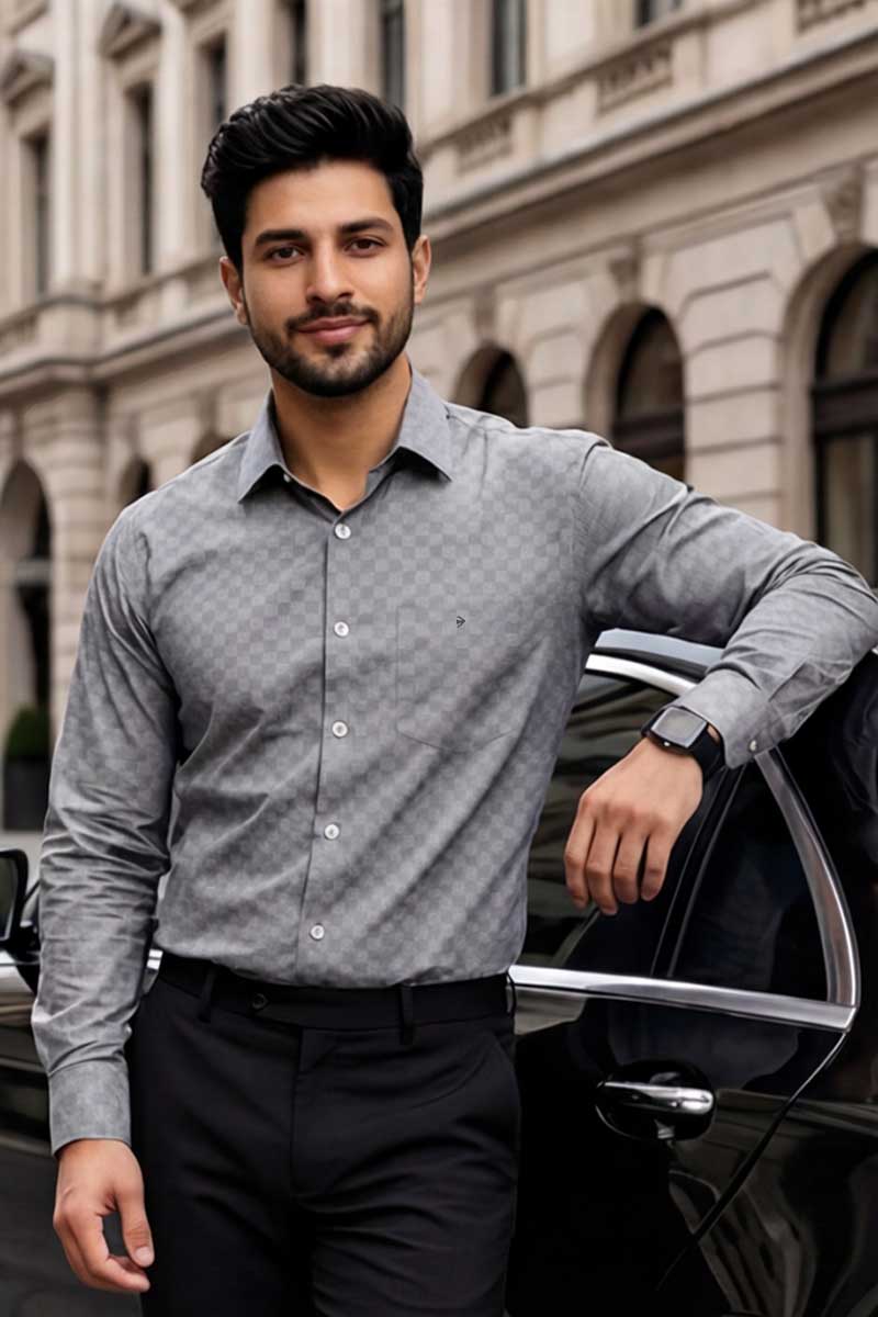Elevate your professional wardrobe with our sophisticated Printed Grey Shirt - 5
