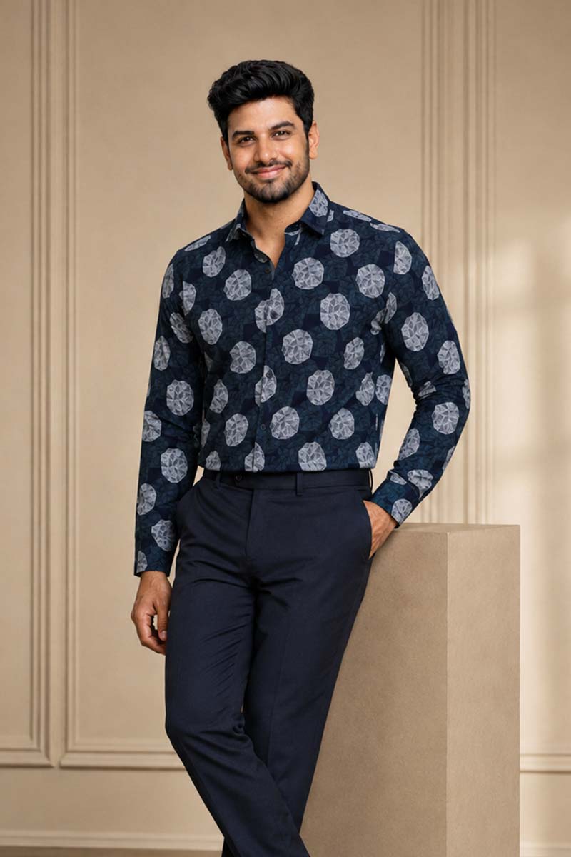 Navy Abstract Print Shirt - Navy - 2