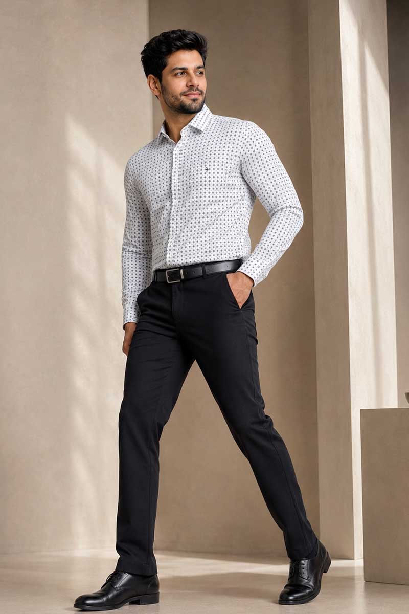 Grey Geometric Print Shirt - Grey - 4