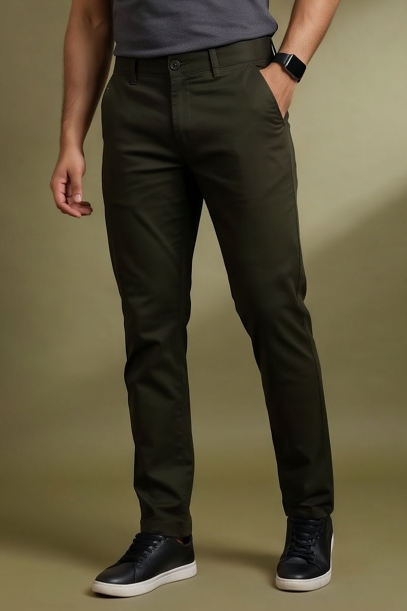 Premium Olive Slim Fit Trousers - Olive - 4