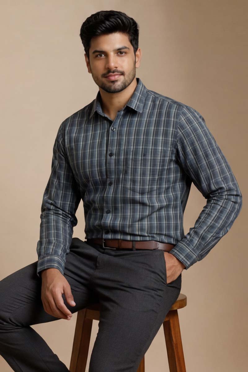 Royal Blue Check Classic Shirt - Blue - 3