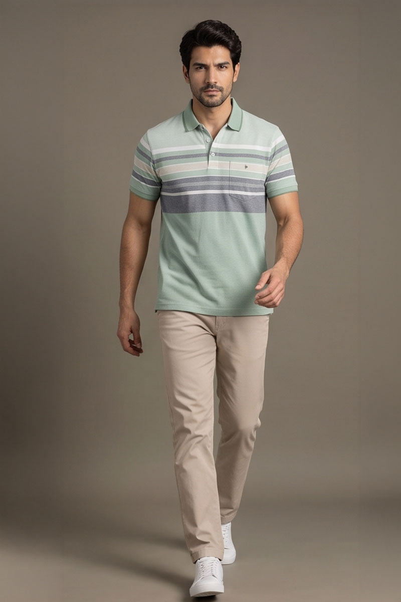 Mint Slate Striped Polo T-Shirt -Green - 6