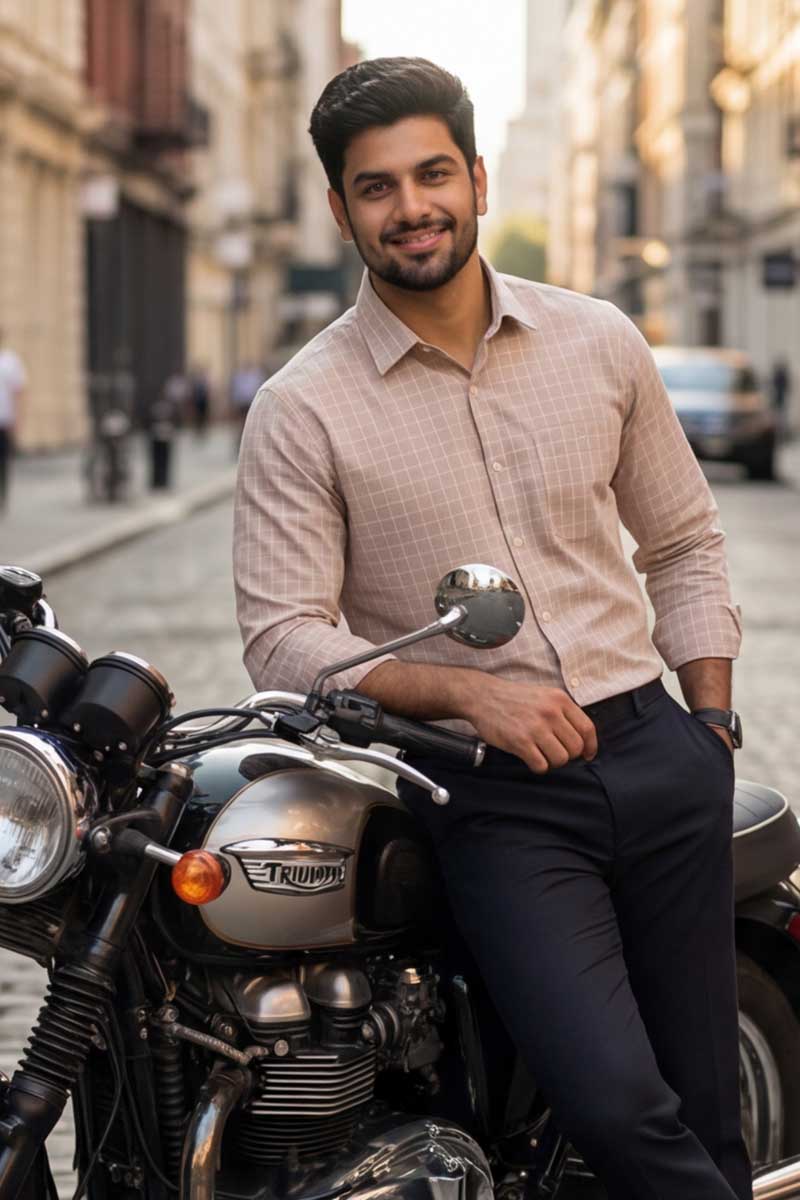 L-Peach Checks Formal Shirt (Smart Fit - Full Sleeves)_RABF-743 - 3