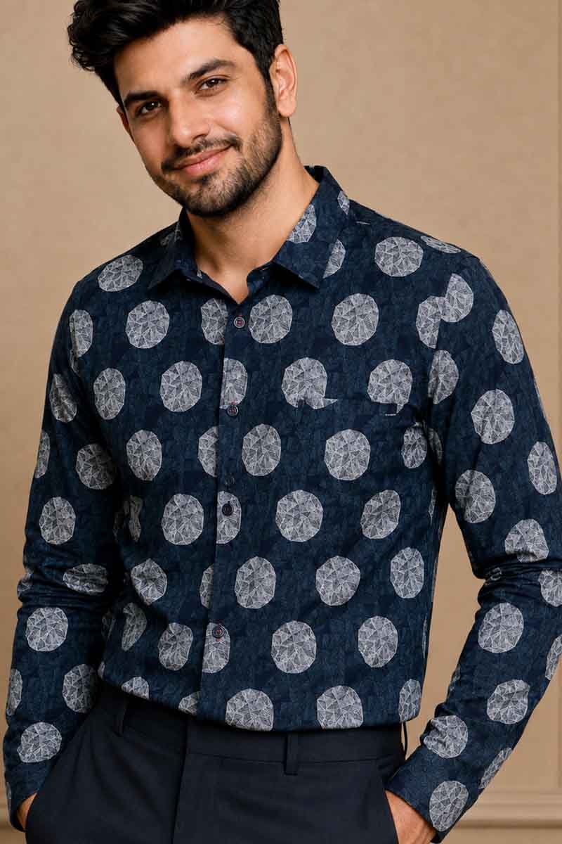 Navy Abstract Print Shirt - Navy