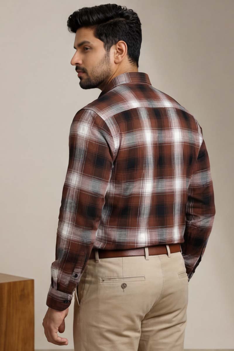 Urban Brown White Check Shirt - M-Brown - 6