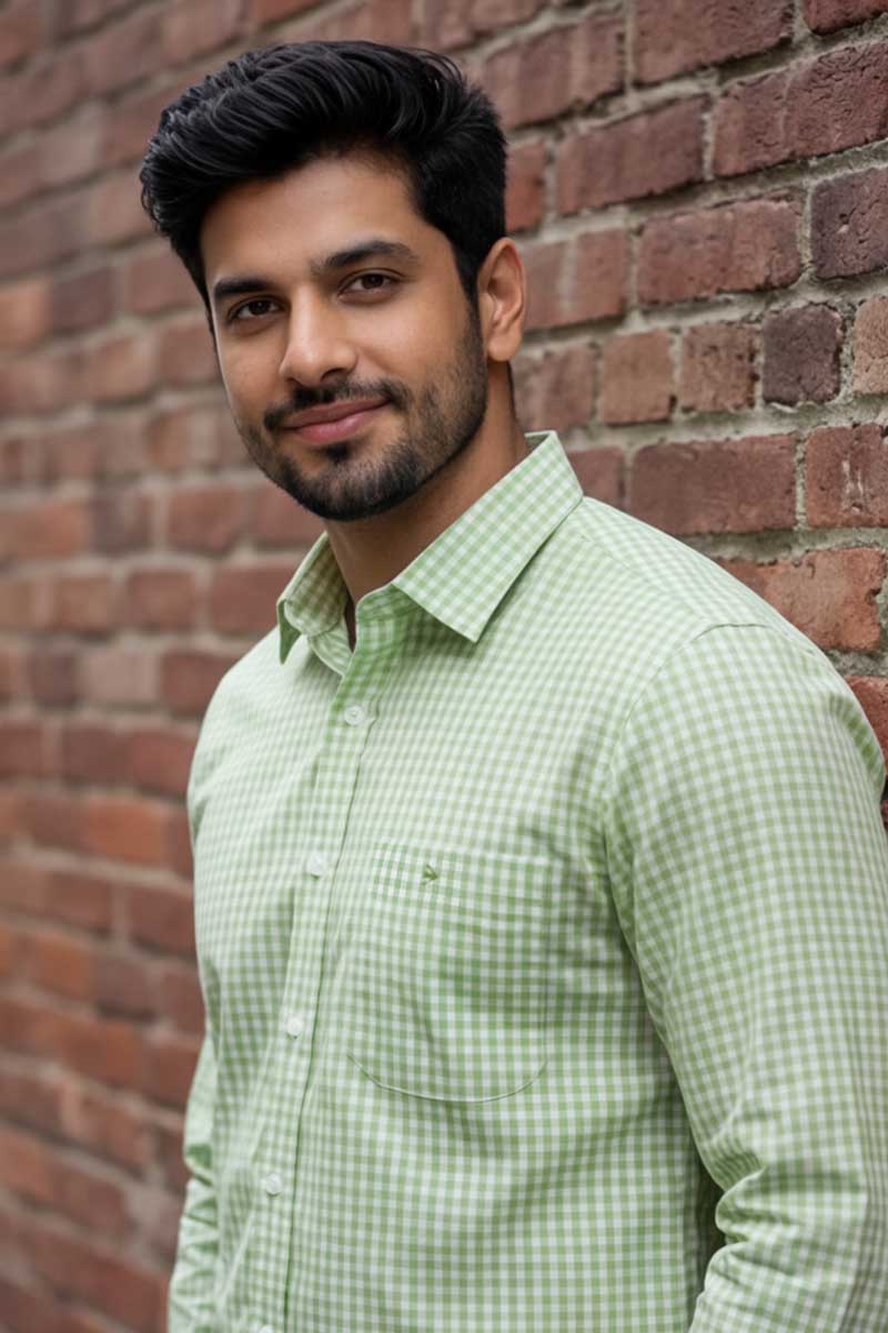 P-Green Checks Formal Shirt (Smart Fit - Full Sleeves)_RABF-748 - 2