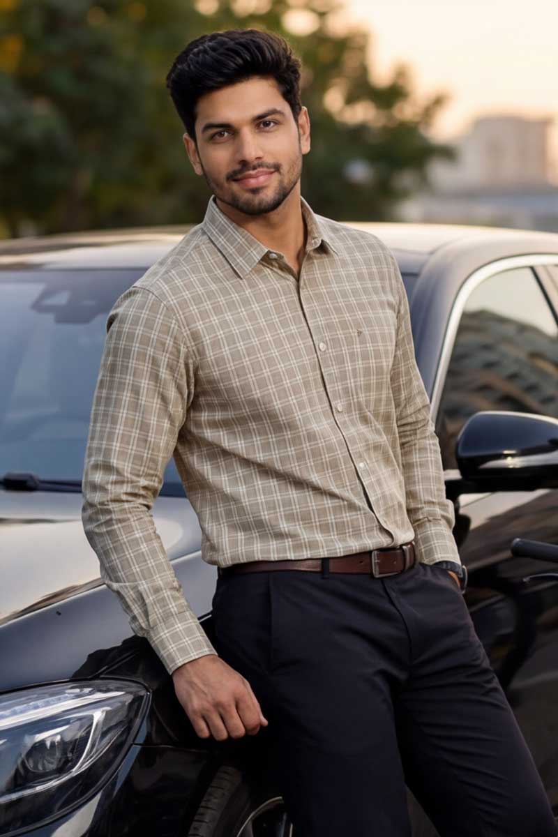 Heritage Check Formal Shirt – Fawn - 4