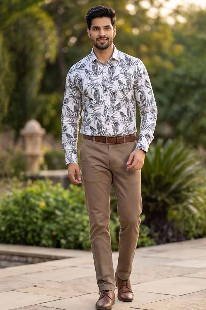 Monochrome Print Shirt -White-Grey