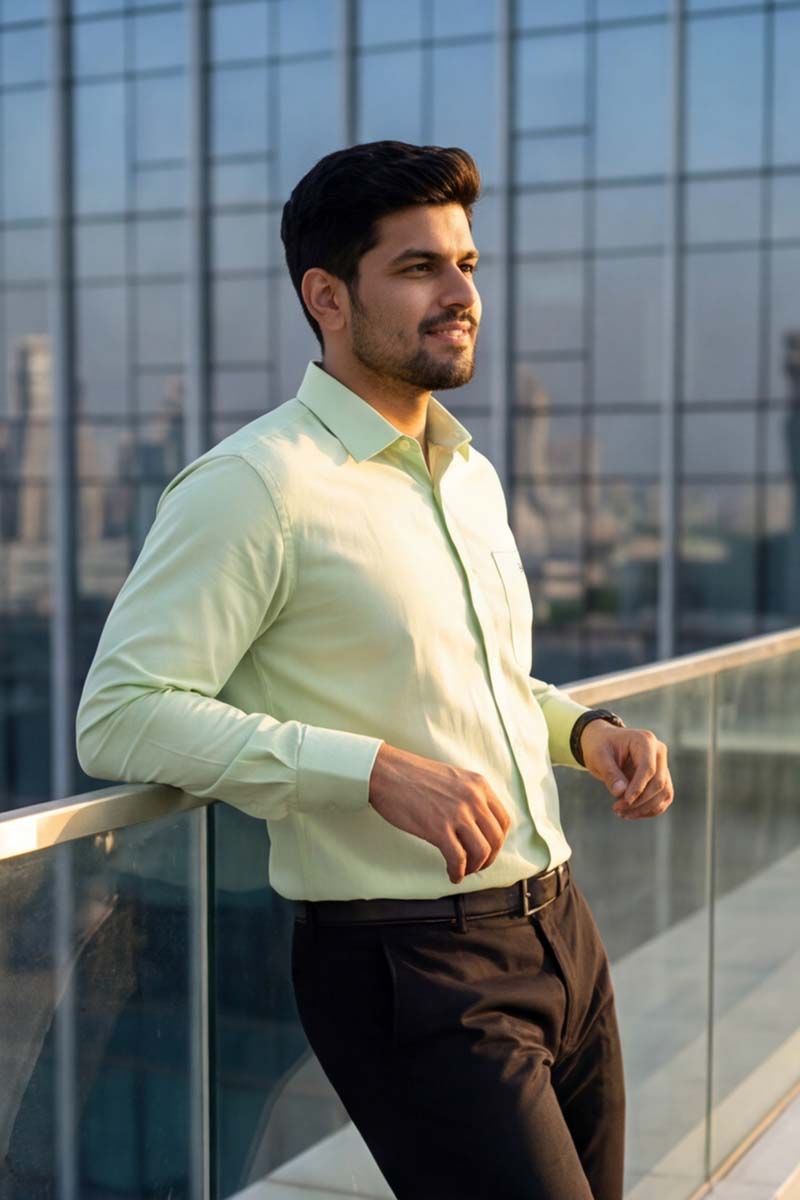 L-Green Plain Formal Shirt (Smart Fit - Full Sleeves)_RBF-353 - 4