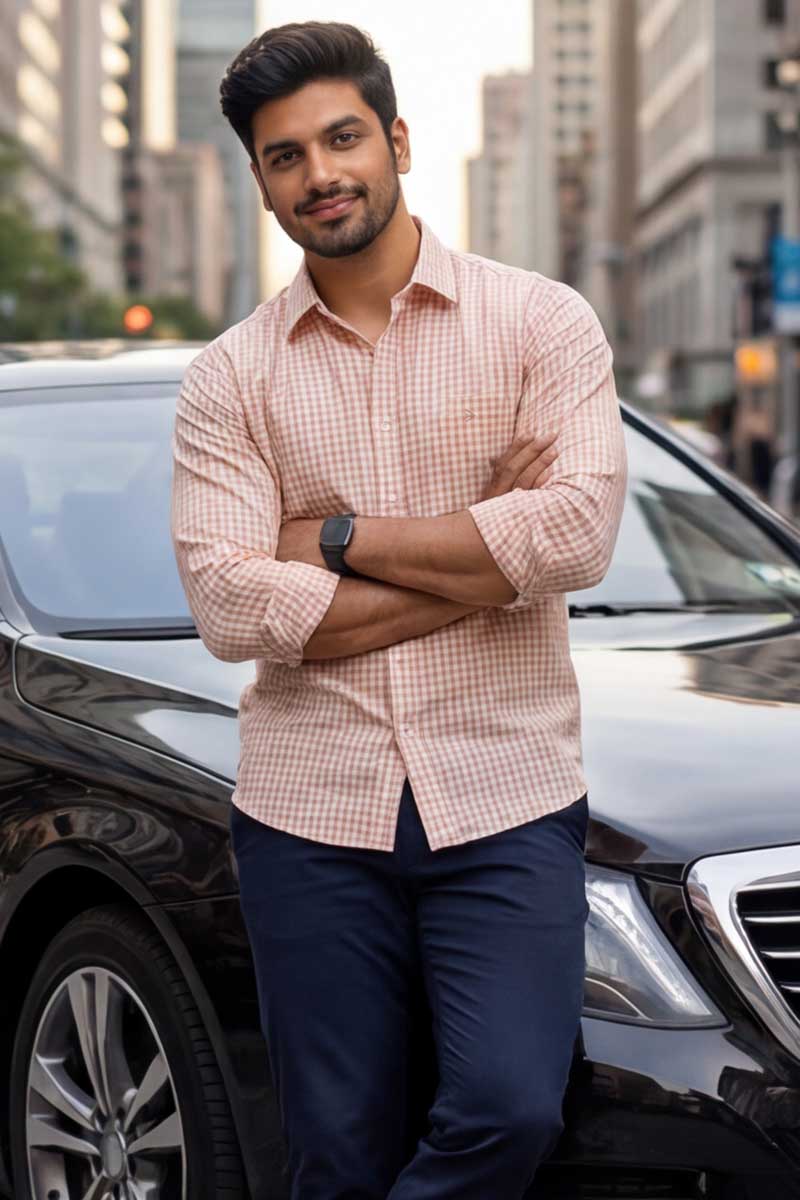 L-Orange Checks Formal Shirt (Smart Fit - Full Sleeves)_RABF-748 - 5