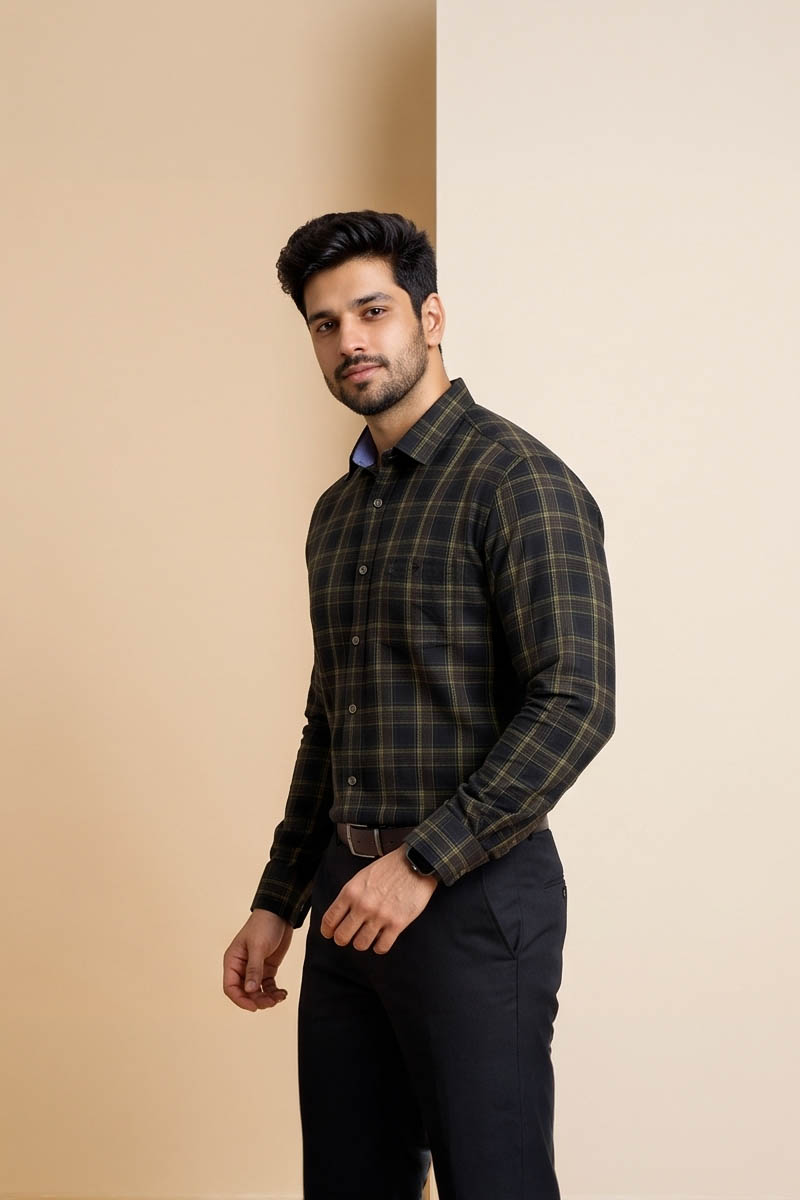 Classic Black Check Shirt- Black - 4