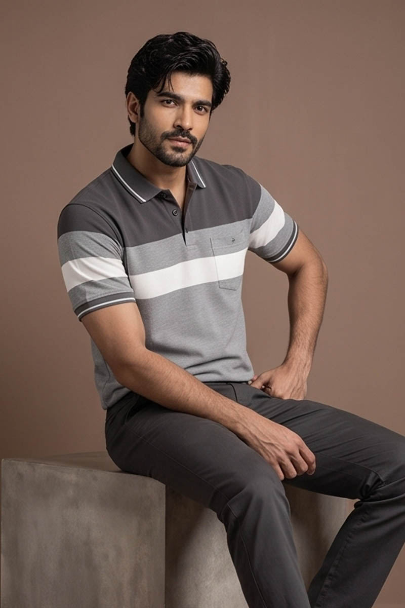 Graphite Signature Colour Block Polo Tee-Brown - 2