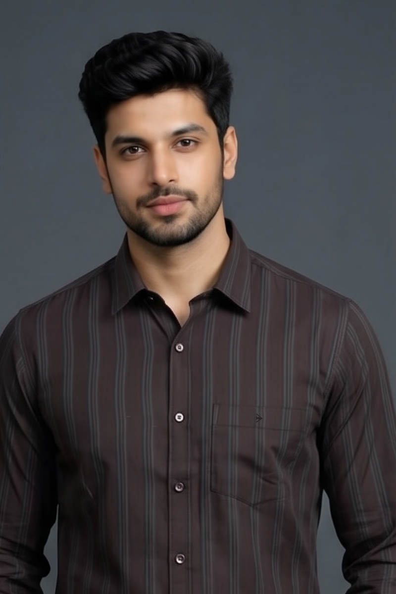 Men’s Classic Brown Striped Shirt - D-Brown