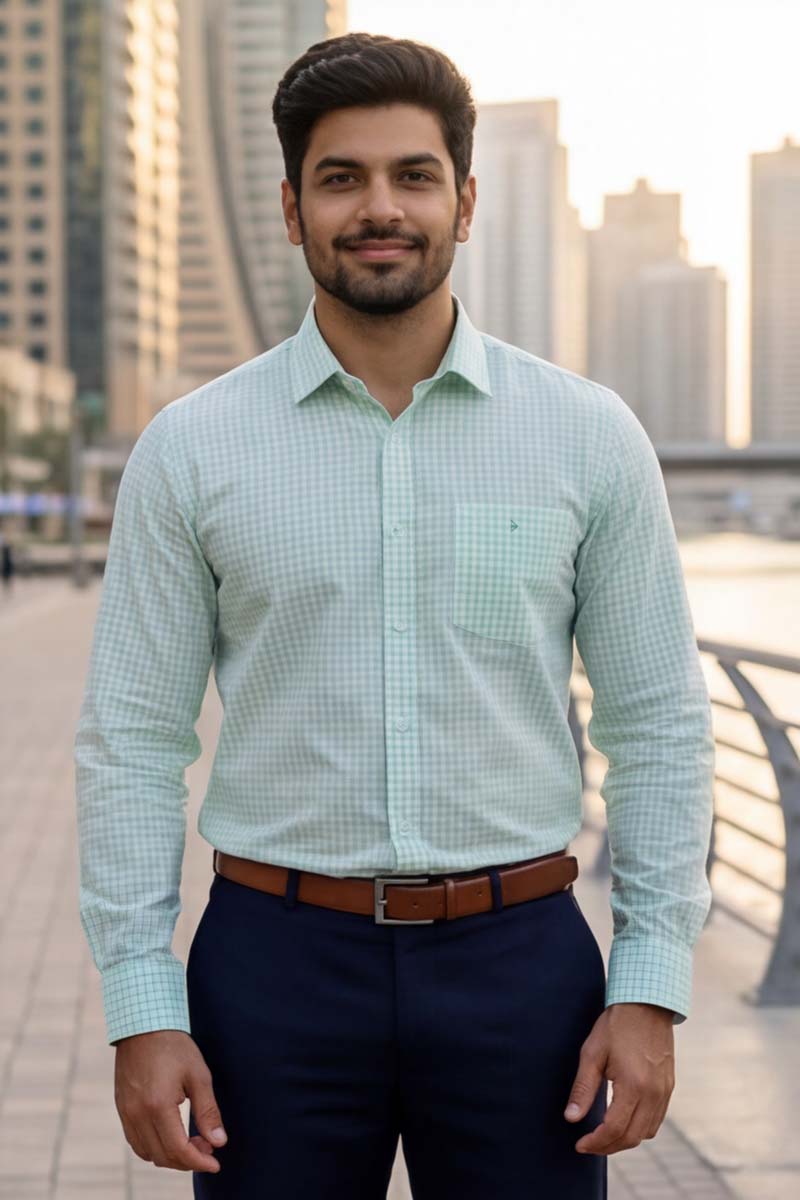Classic Check Formal Shirt – Soft Green - 4