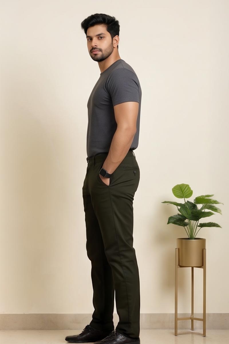 Premium Olive Slim Fit Trousers - Olive - 3