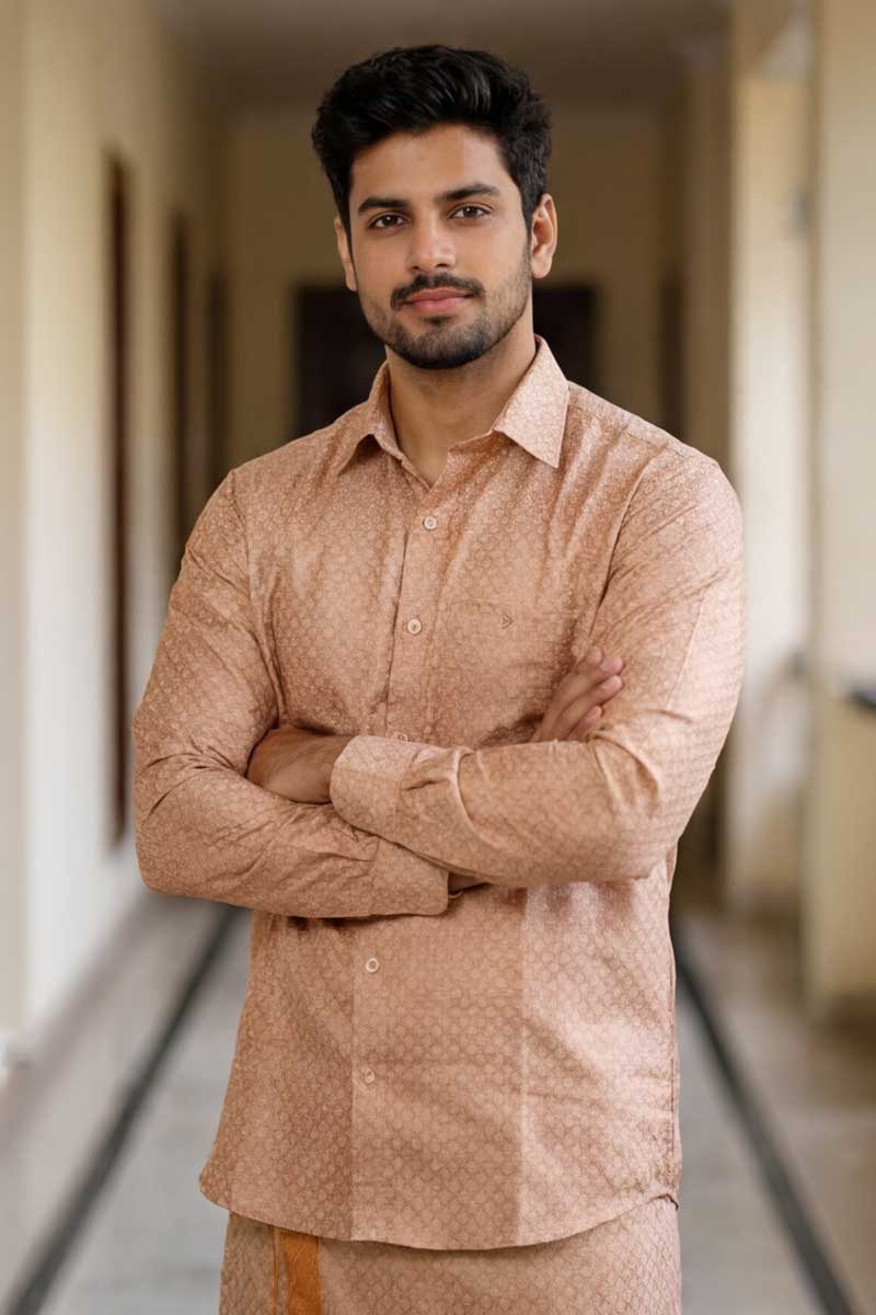 Gold Pattern Ethnic Shirt & Dhoti Set - Copper - 3