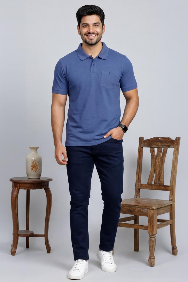 Smart Casual T-Shirt - Blue-Melange - 4