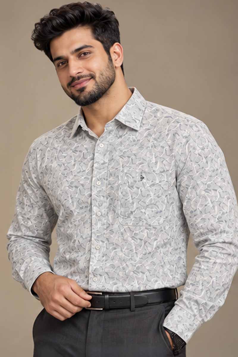Grey Abstract Print Shirt -Grey - 3