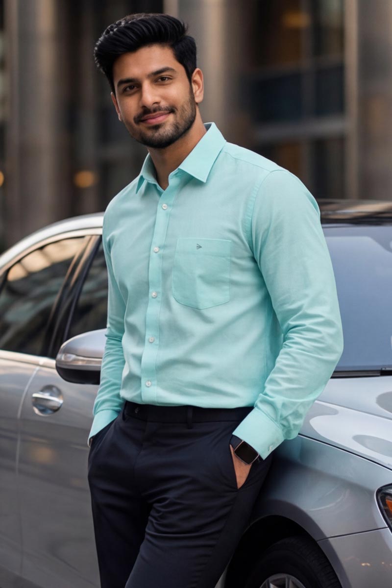 T-Blue Plain Formal Checks Shirt (Smart Fit - Full Sleeves)_RBF-353 - 4