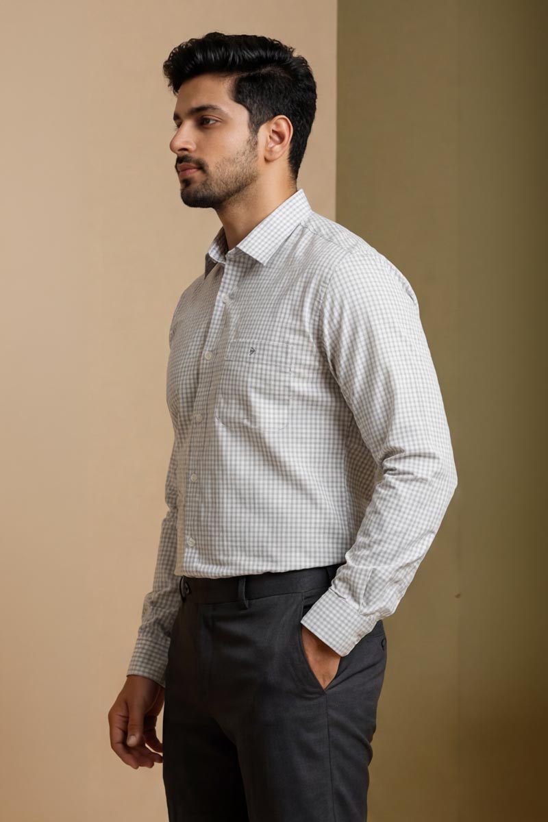 Classic Grey White Formal Shirt - GREY - 2