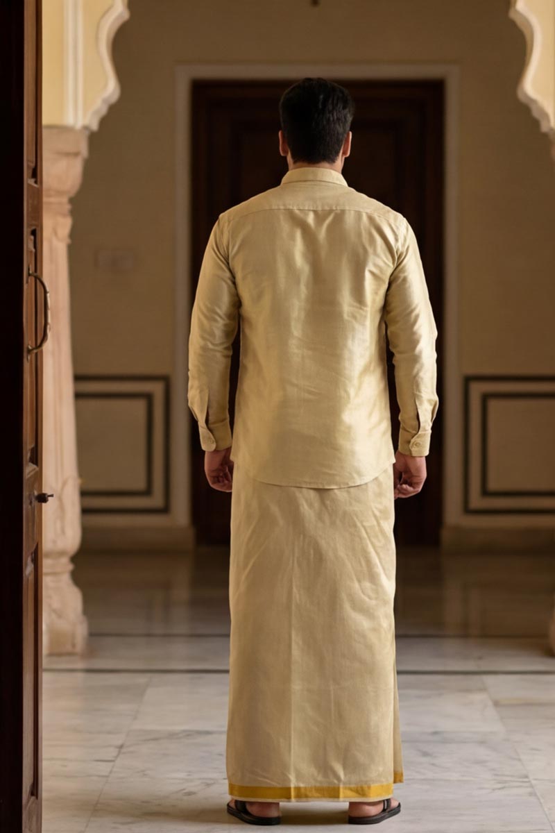 Golden Ethnic Wear Set for Men - Gold - 6