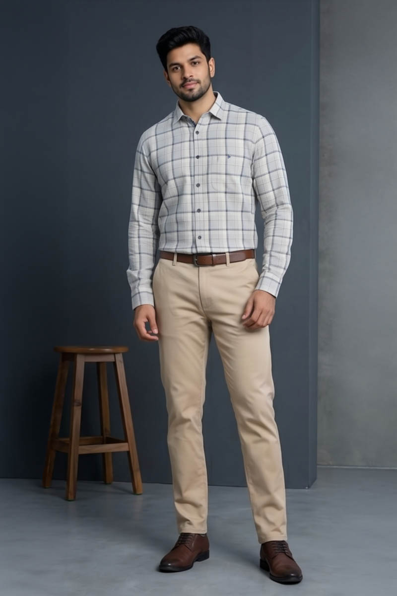 Classic Grey Checked Formal Shirt - Grey - 6