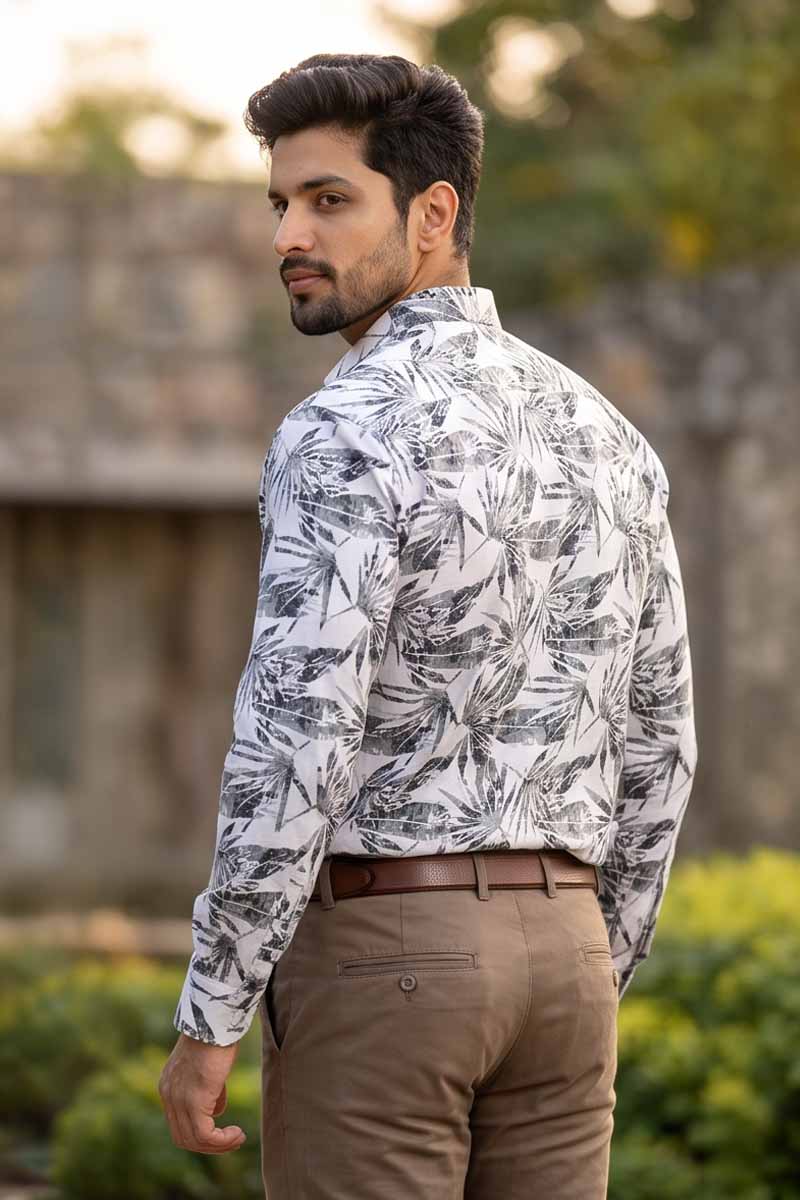 Monochrome Print Shirt -White-Grey - 6