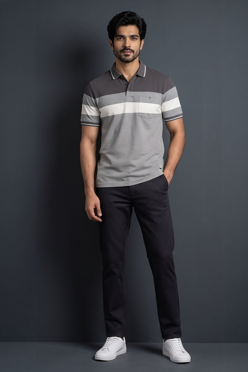 Graphite Signature Colour Block Polo Tee-Brown