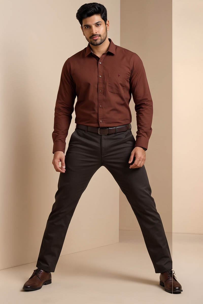 Men’s Rich Solid Formal Shirt-Rust - 2