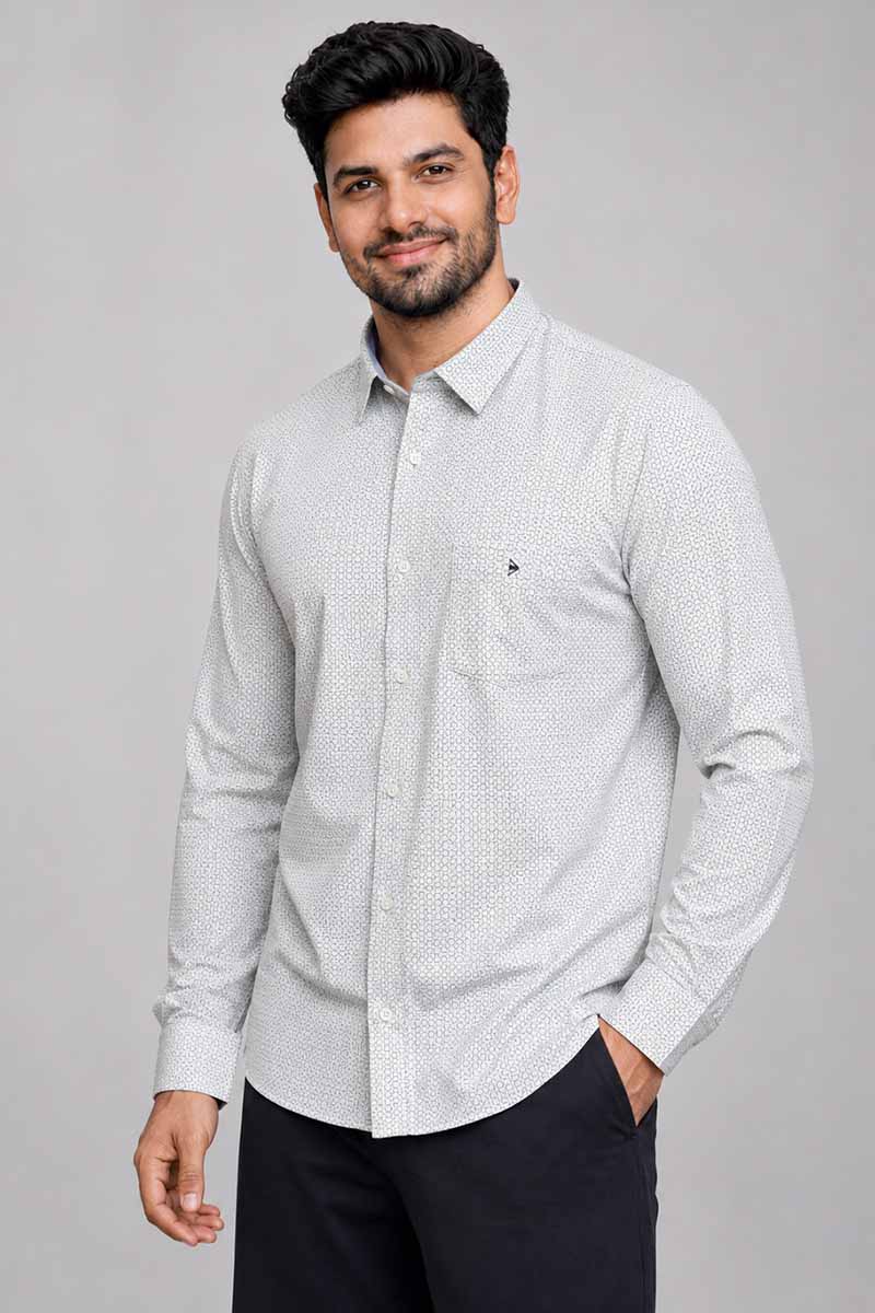 Men’s White Contemporary Print Shirt - White - 4