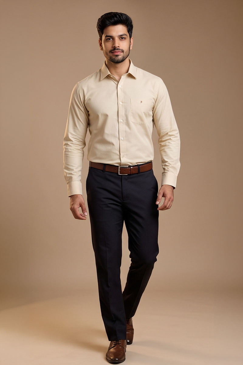Classic Beige Office Shirt -Beige