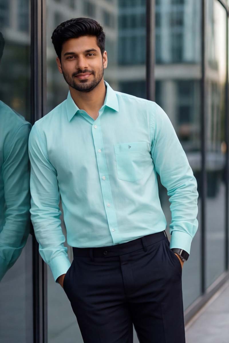 T-Blue Plain Formal Checks Shirt (Smart Fit - Full Sleeves)_RBF-353 - 2