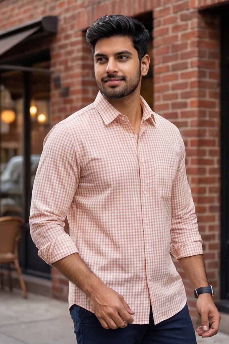 L-Orange Checks Formal Shirt (Smart Fit - Full Sleeves)_RABF-748 - 4