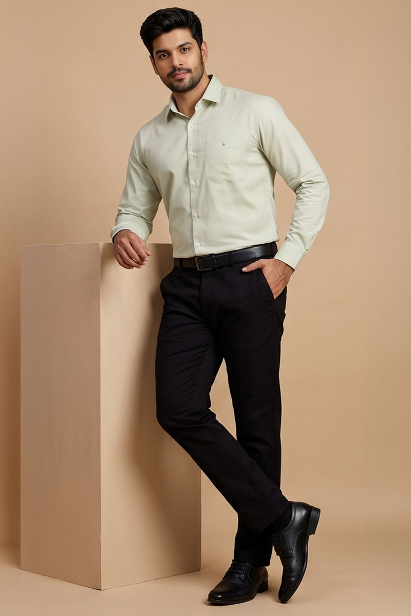 Pale Sage Green Formal Shirt-S-Green - 5