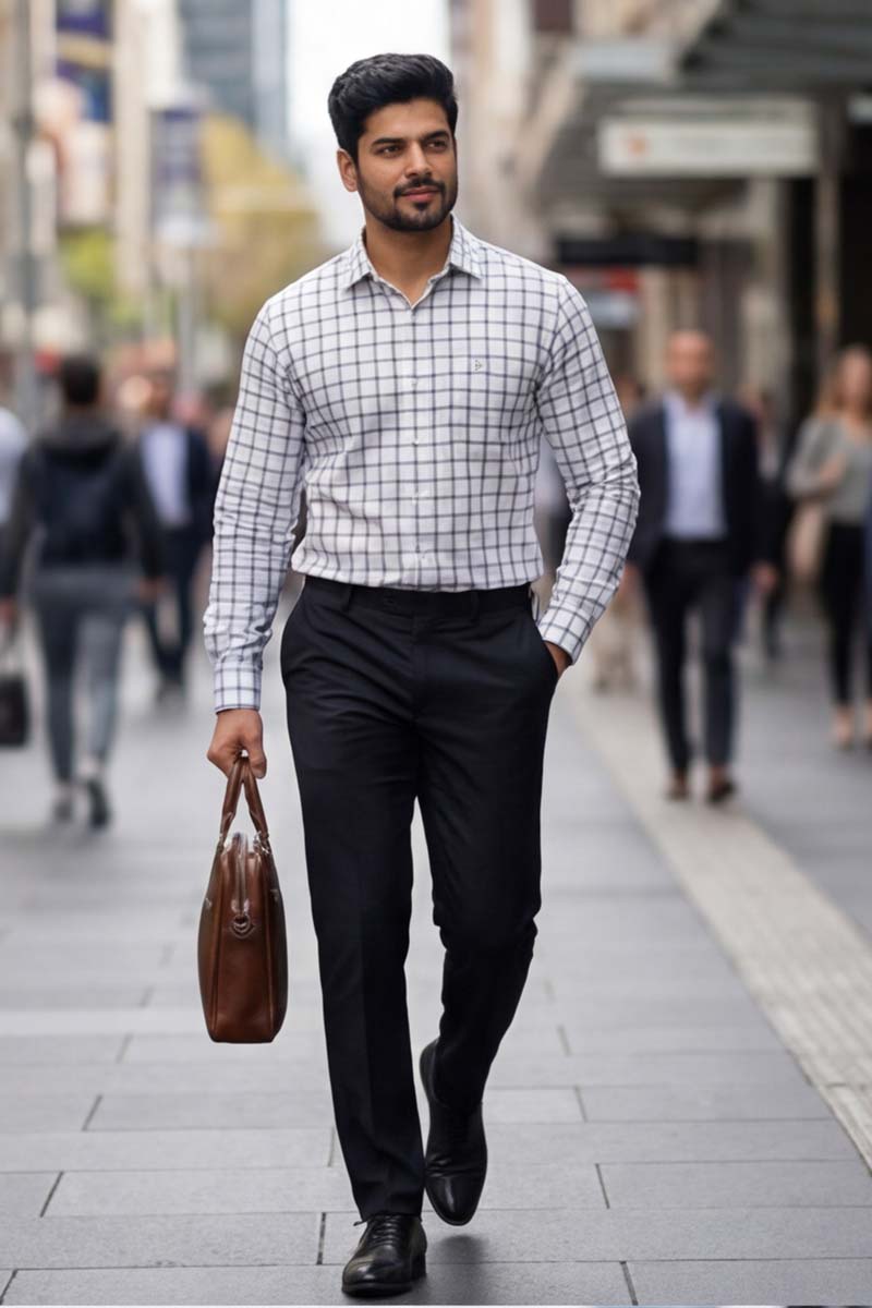 Grey Checks Bamboo Cotton Shirt (Smart Fit - Full Sleeves)_RABBC-723