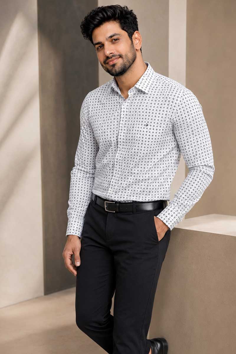 Grey Geometric Print Shirt - Grey - 5